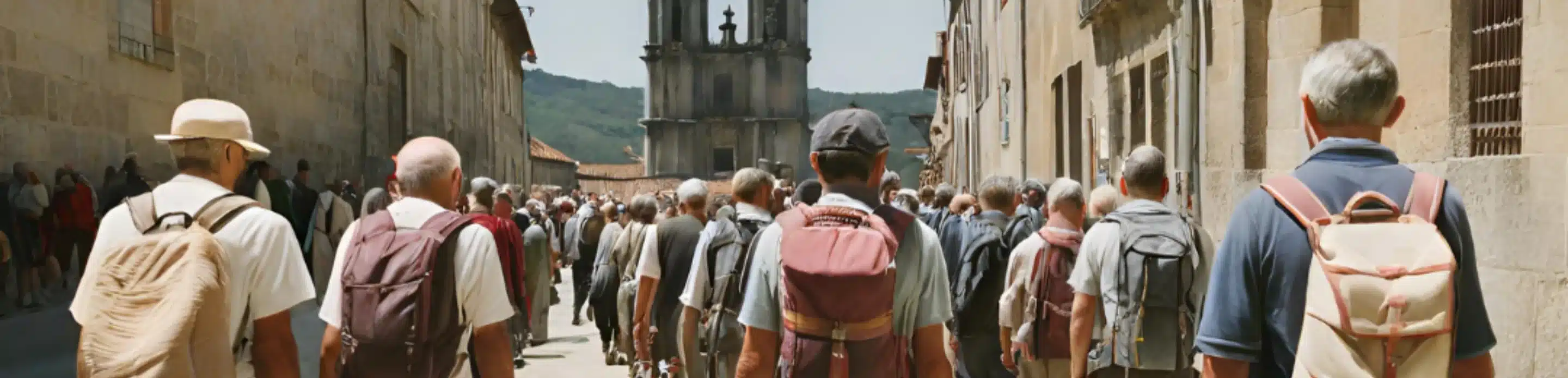 Retraités faisant la marche jusqu'à Saint Jacques de Compostelle